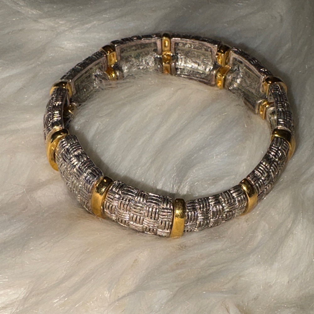 Premier Designs Silver and Gold Woven Stretch Bracelet